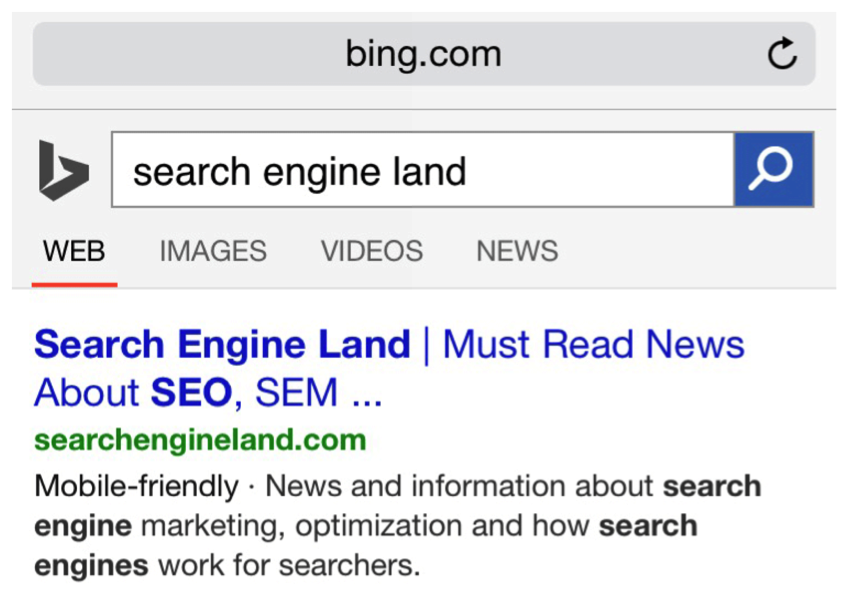 Bing moble friendly SEO algorithm
