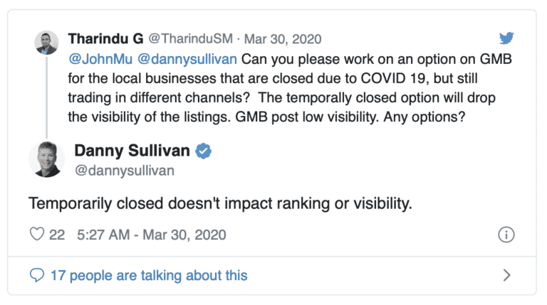 Marking a business ‘temporarily closed’ won’t impact search rankings, confirms Google
