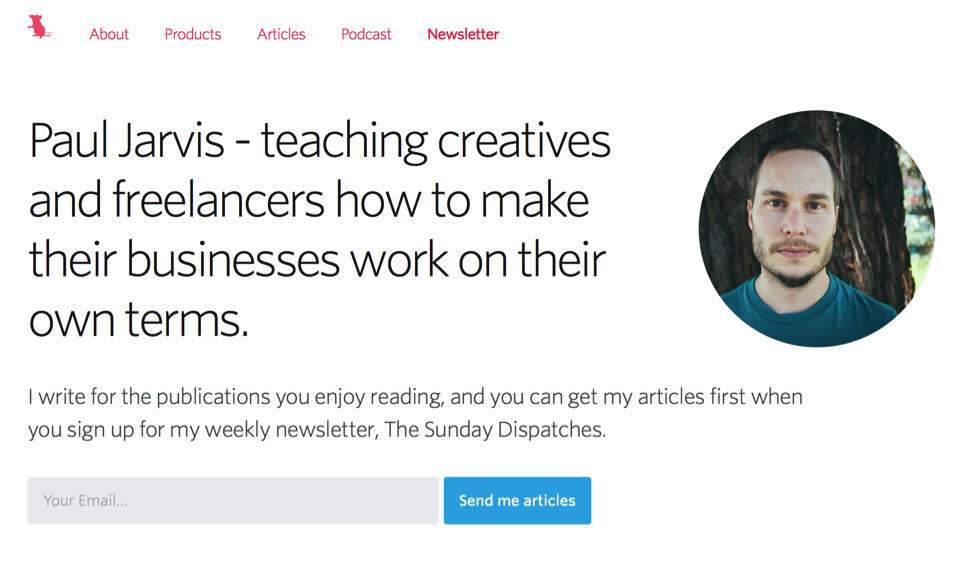 Paul Jarvis Email Sign Up Homepage Design